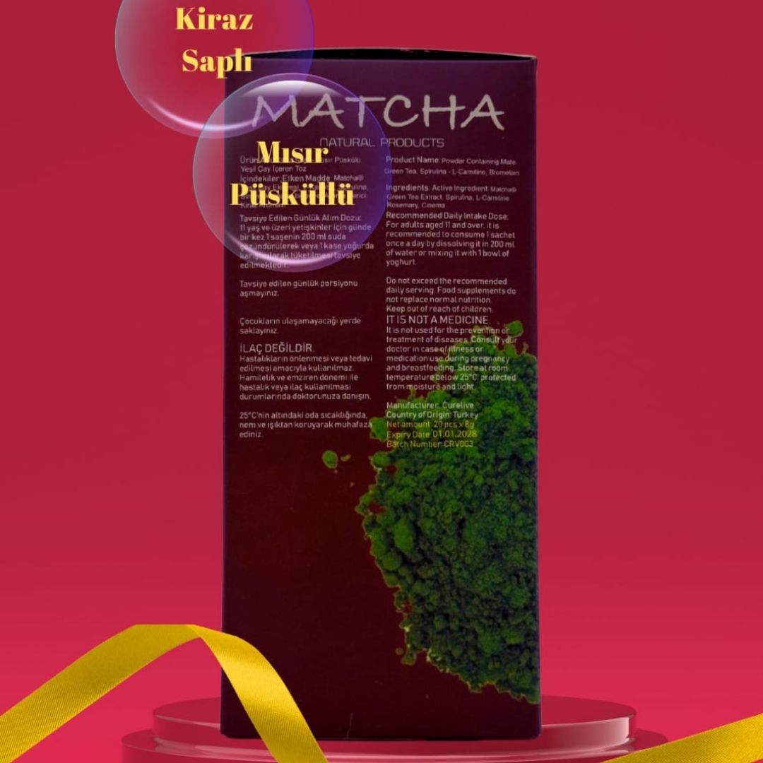 Matcha Kiraz Saplı & Mısır Püsküllü Bromelain ve Yeşil Çay İçeren Toz 20 Pieces 1
