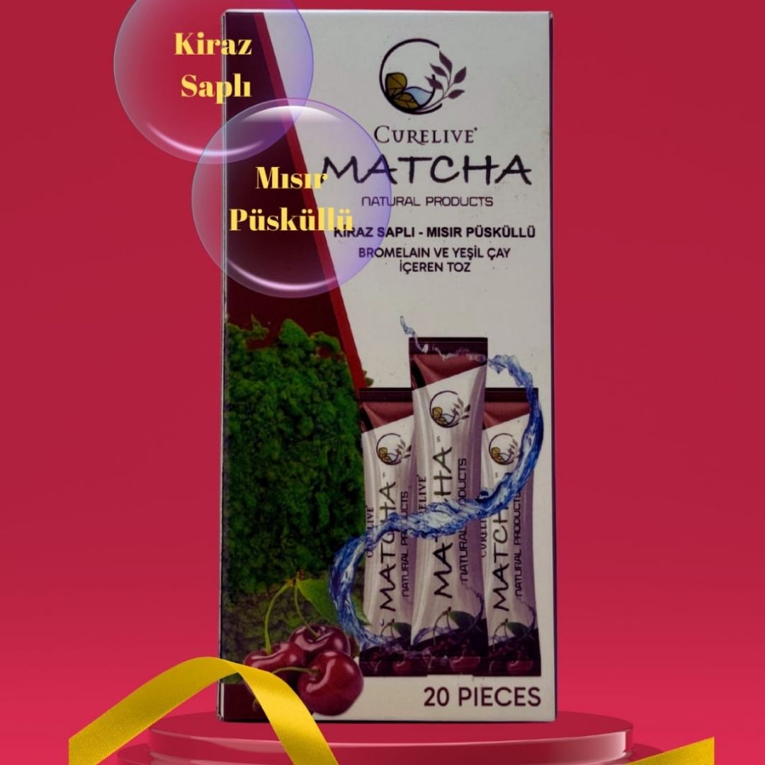 Matcha Kiraz Saplı & Mısır Püsküllü Bromelain ve Yeşil Çay İçeren Toz 20 Pieces 2