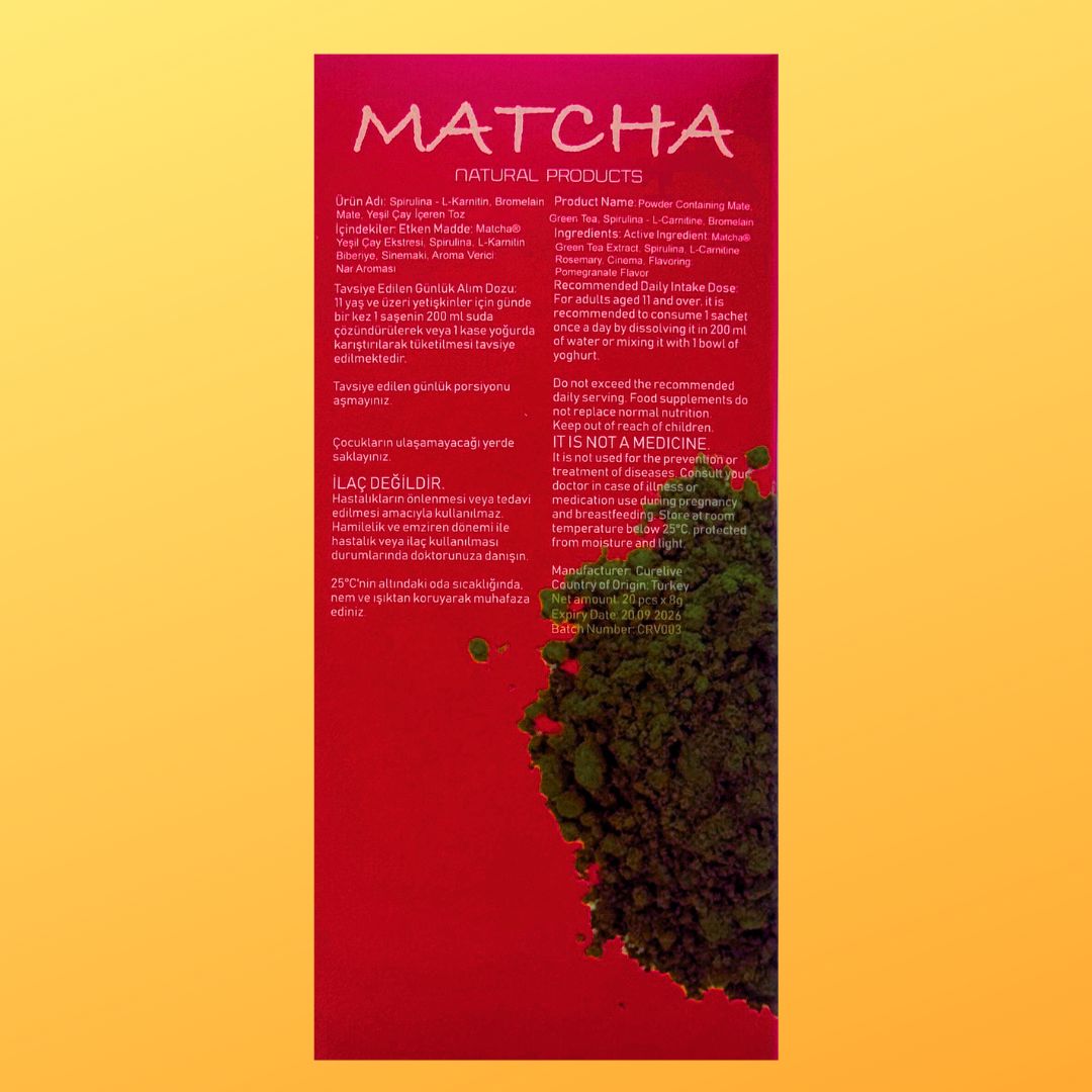 Matcha Spirulina L-Karnitin Bromelain İçeren Toz 20 Pieces 2