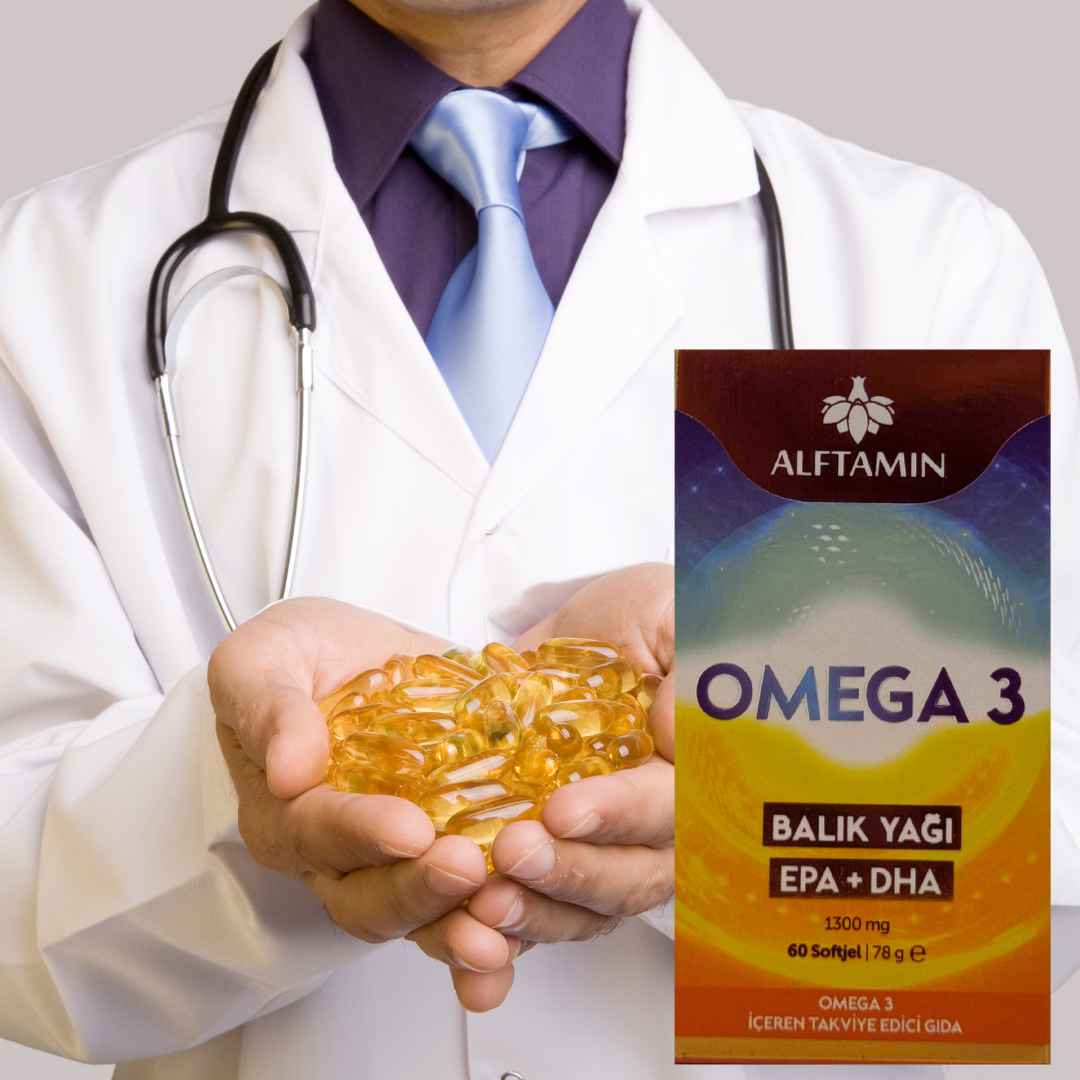 Alftamin Omega 3 Balık Yağı EPA + DHA 1300 mg. 60 Soft Jel / 78g e