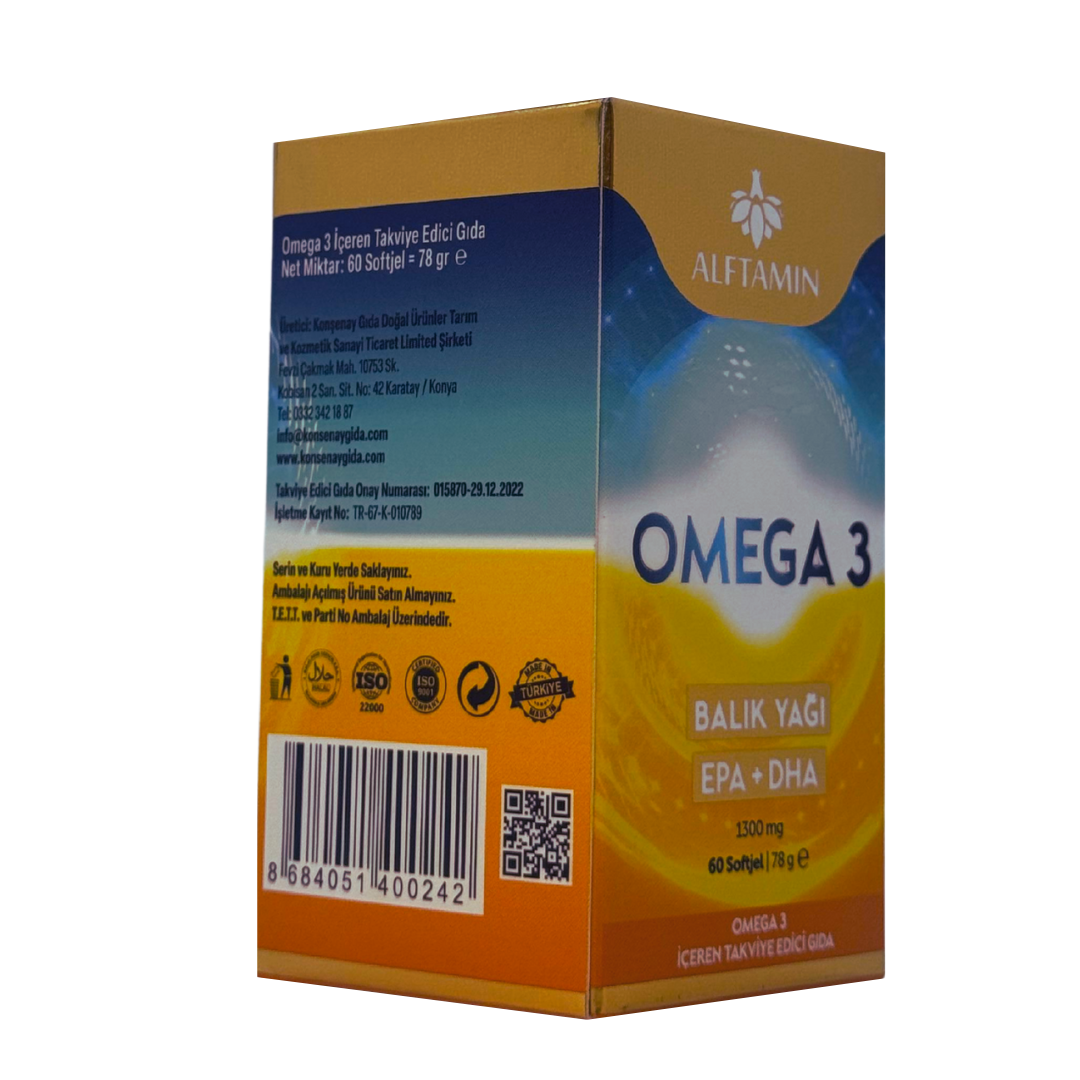 Alftamin Omega 3 Balık Yağı EPA + DHA 1300 mg. 60 Soft Jel / 78g e 1