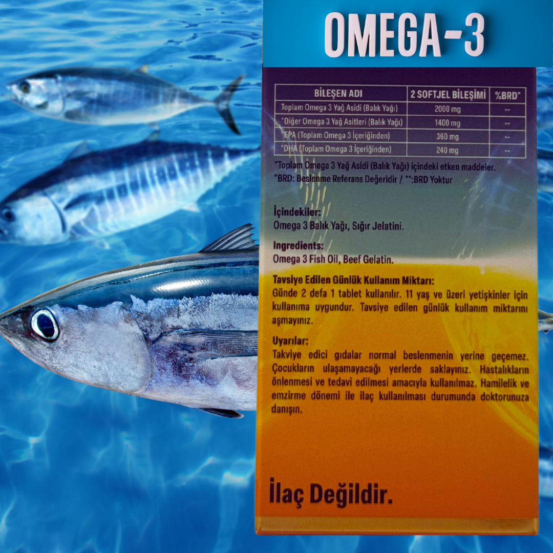 Alftamin Omega 3 Balık Yağı EPA + DHA 1300 mg. 60 Soft Jel / 78g e 3