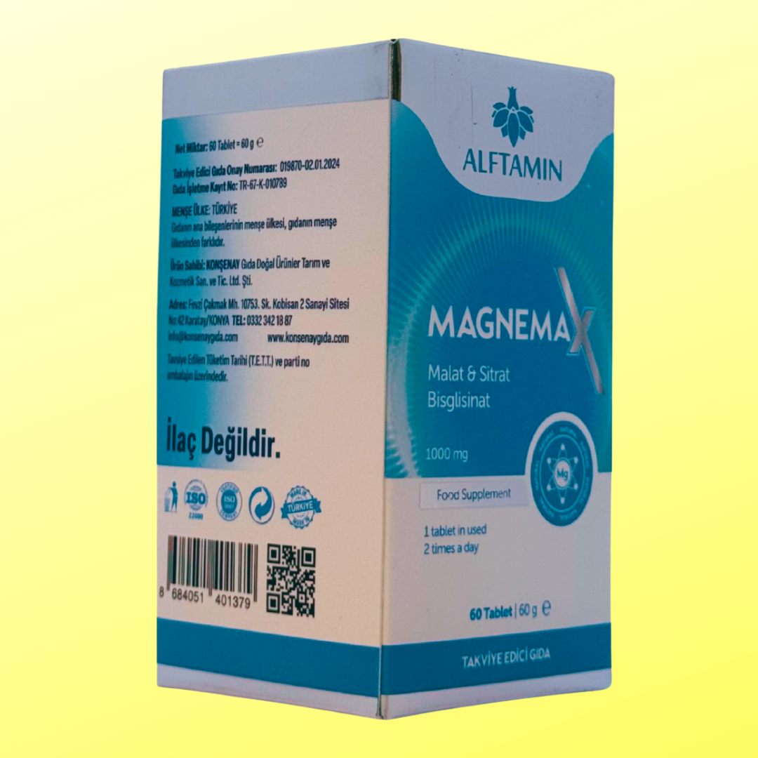Alftamin Magnema Malat & Sitrat Bisglisinat 1000 mg Foot Supplement ( 60 Tablet ) 60 g e