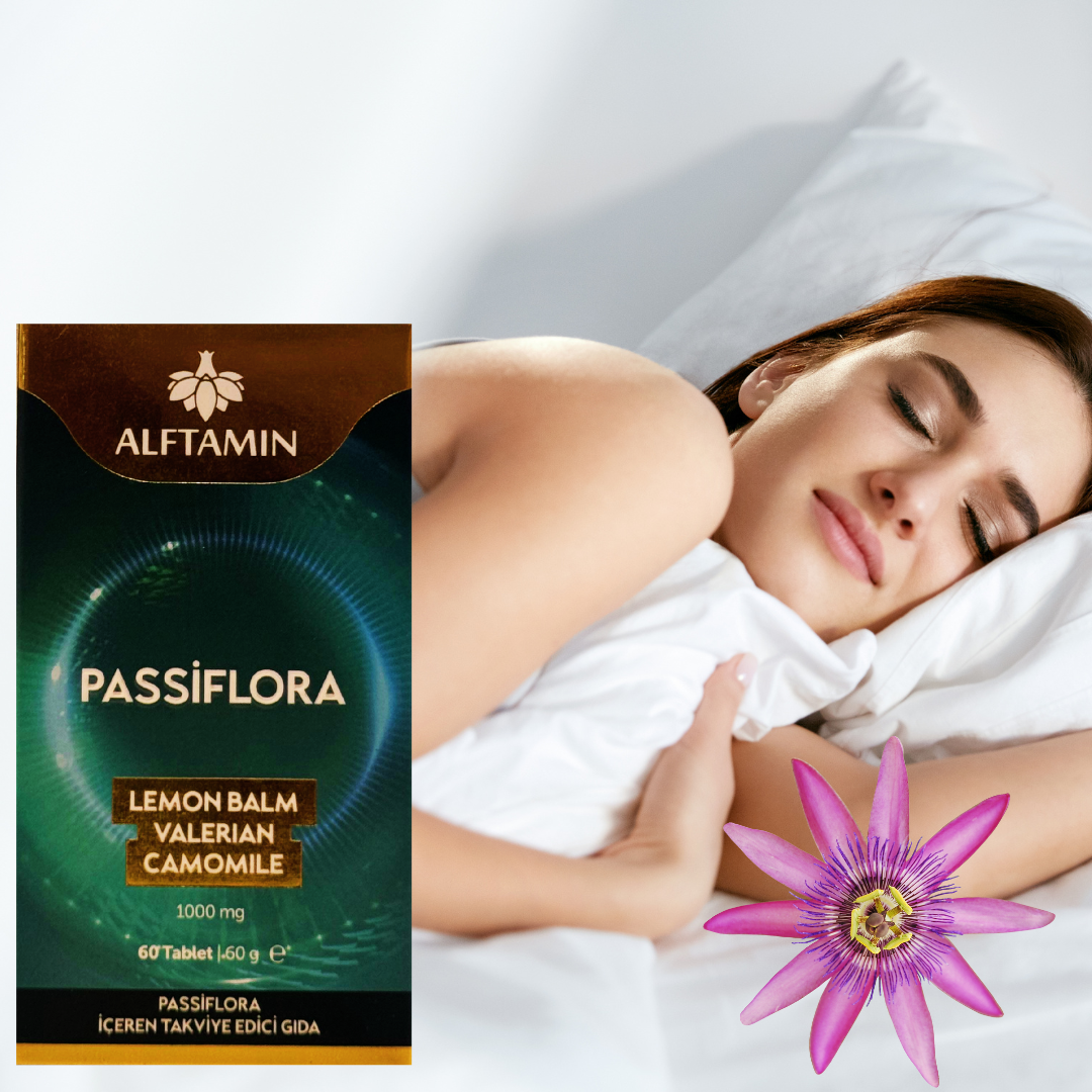 Alftamin Passiflora Lemon Balm Valerian Camomile 1000 mg ( 60 Tablet ) 60 g e