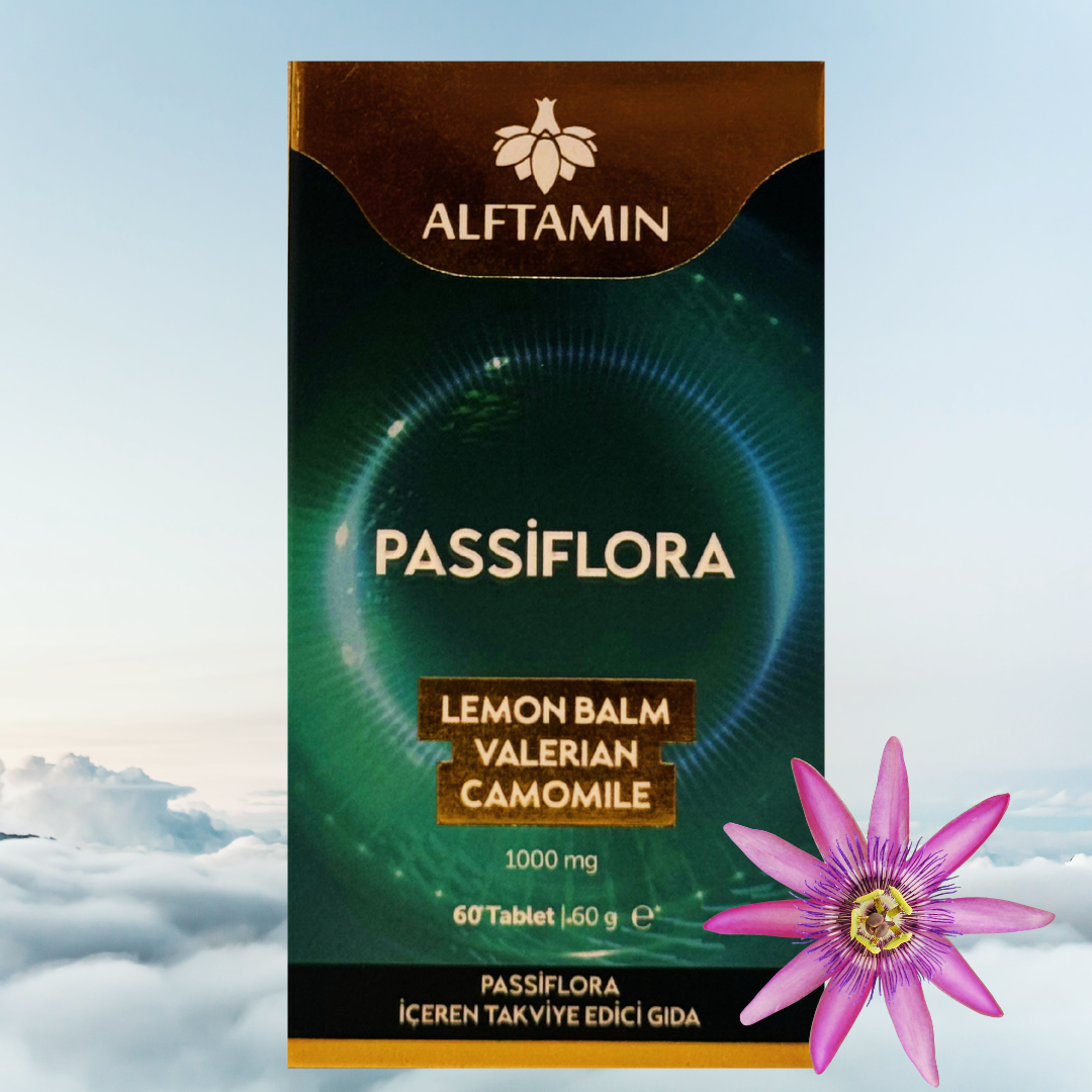 Alftamin Passiflora Lemon Balm Valerian Camomile 1000 mg ( 60 Tablet ) 60 g e 1