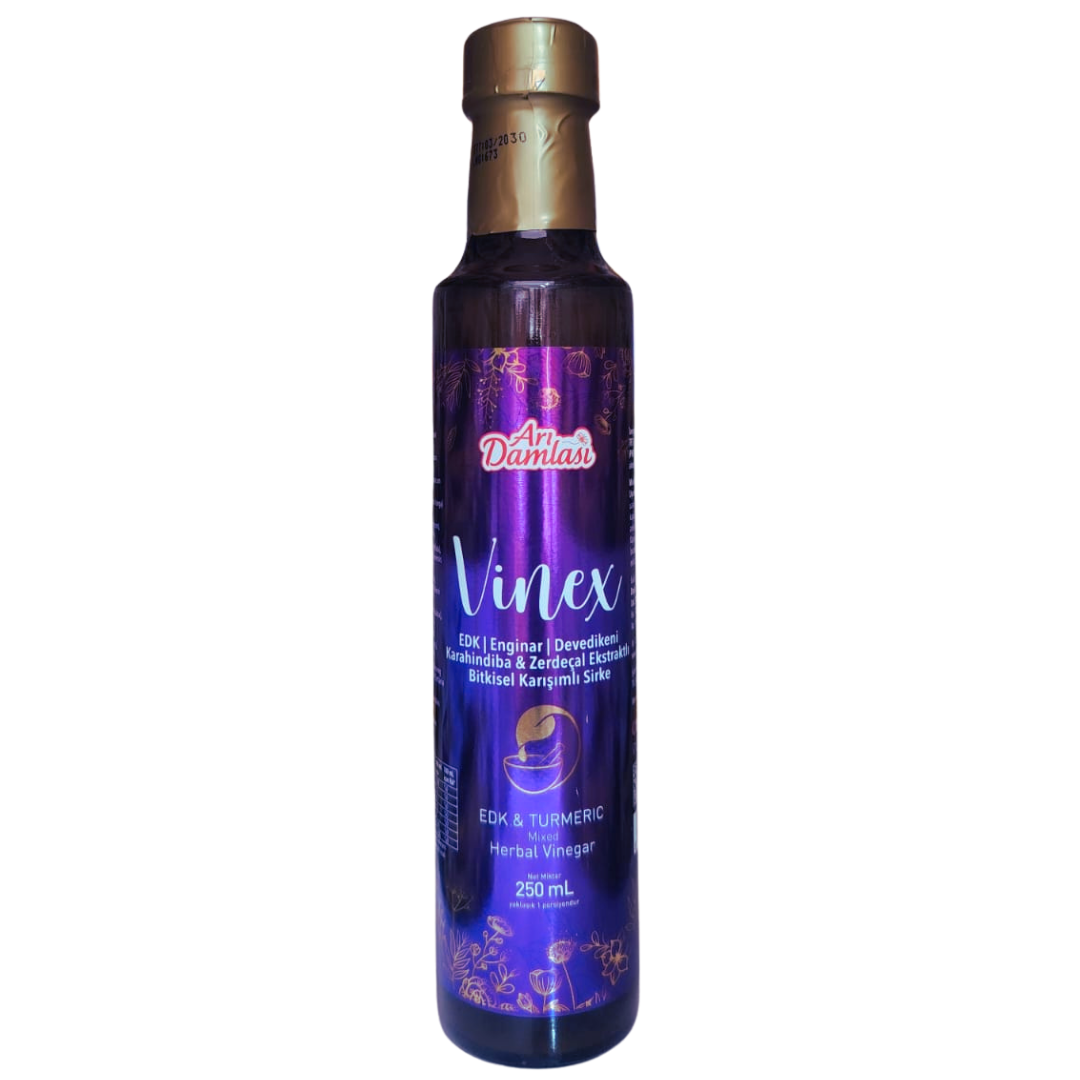 Arı Damlası Vinex  Enginar Devedikeni & Karahindiba & Zerdeçal Eks. Bitkisel Karışımlı Sirke 250 ml EDK & TURMERİC 